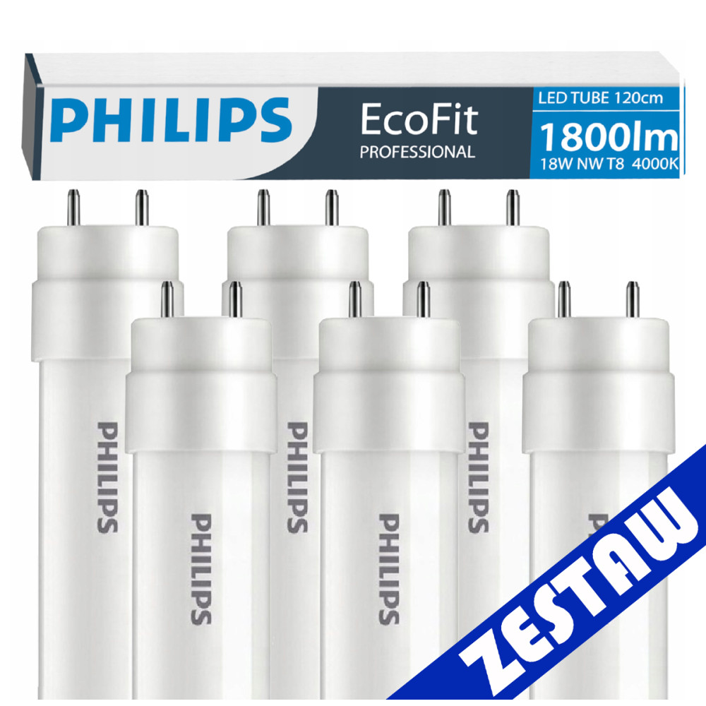 SADA 6x Philips LED trubice 120 cm 17,5W 1800 lm 4000 K 30 000 h EcoFit