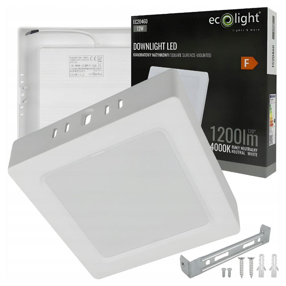 ECOLIGHT LED stropné svietidlo 12W 1200lm prisadené štvorcové svietidlo 4000K