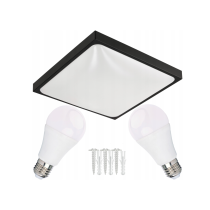 BERGE LED stropné svietidlo 2xE27 štvorcové čierne s LED žiarovkami - Sada