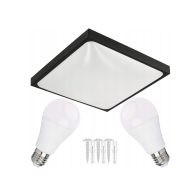 BERGE LED stropné svietidlo 2xE27 štvorcové čierne s LED žiarovkami - Sada