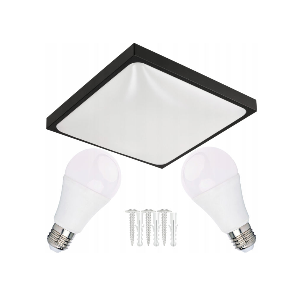 BERGE LED stropné svietidlo 2xE27 štvorcové čierne s LED žiarovkami - Sada