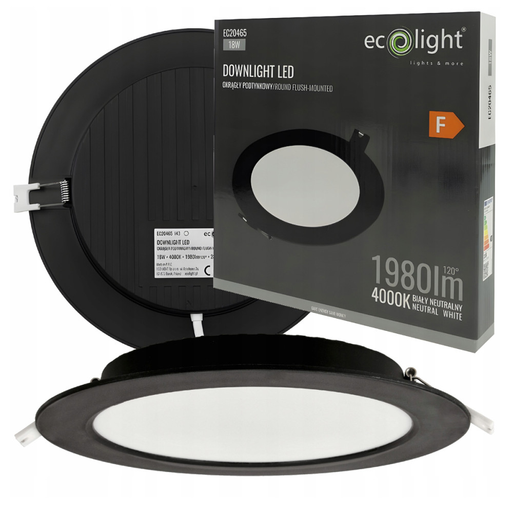 ECOLIGHT LED zapustené stropné svietidlo 18W 1980lm 4000K čierne