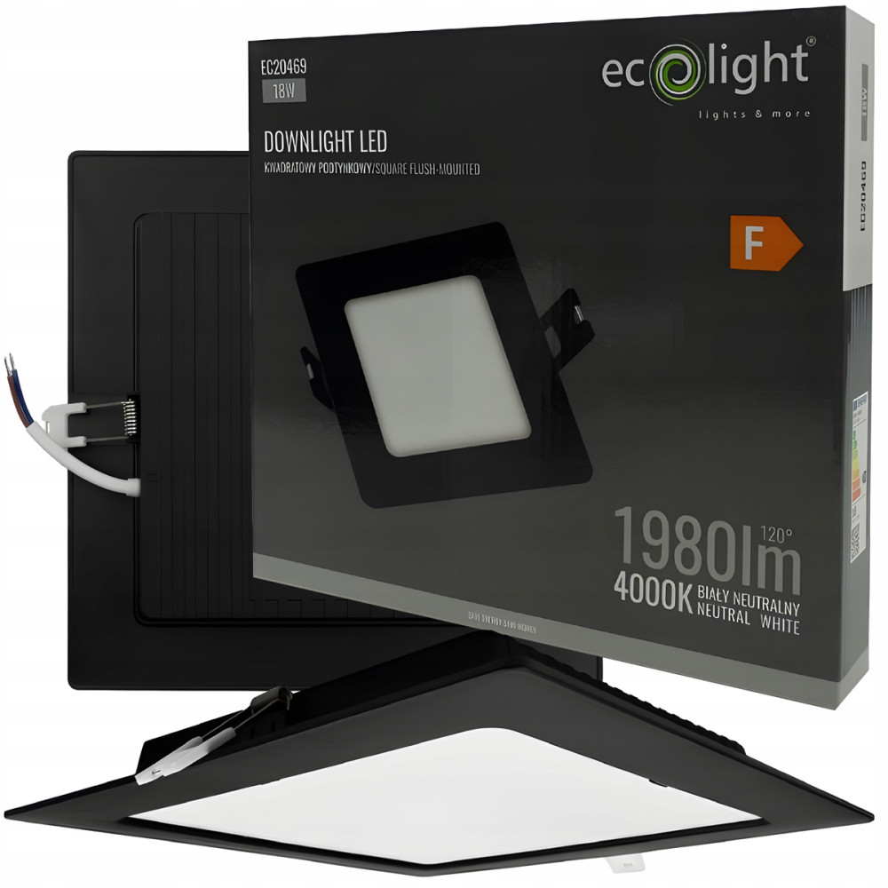 ECOLIGHT LED zapustené stropné svietidlo 18W 1980lm 4000K čierne