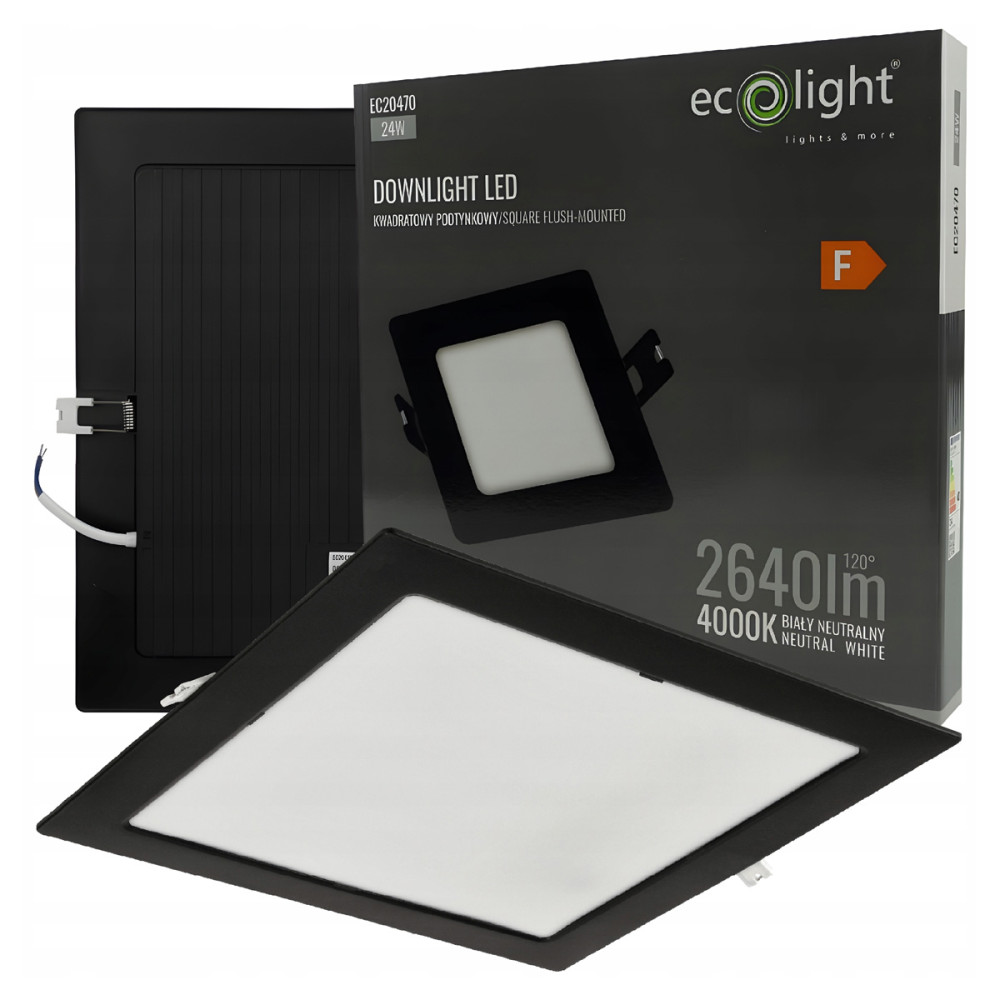 ECOLIGHT LED zapustené stropné svietidlo 24W 2640lm 4000K čierne