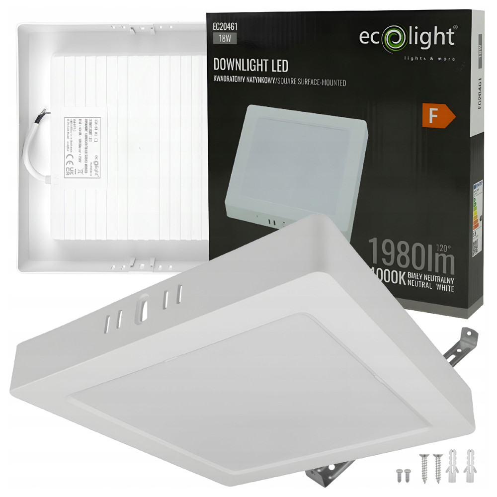 ECOLIGHT Stropné svietidlo na povrchovú montáž LED stropné svietidlo 18W 4000K biele do obývačky