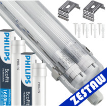 BERGE SADA 4x hermetických svietidiel Philips 128 cm + 8x vodotesných LED trubíc do garáže