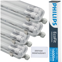 BERGE SADA 4x hermetických svietidiel Philips 128 cm + 8x vodotesných LED trubíc do garáže