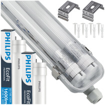 BERGE SADA 4x hermetických svietidiel Philips 128 cm + 8x vodotesných LED trubíc do garáže