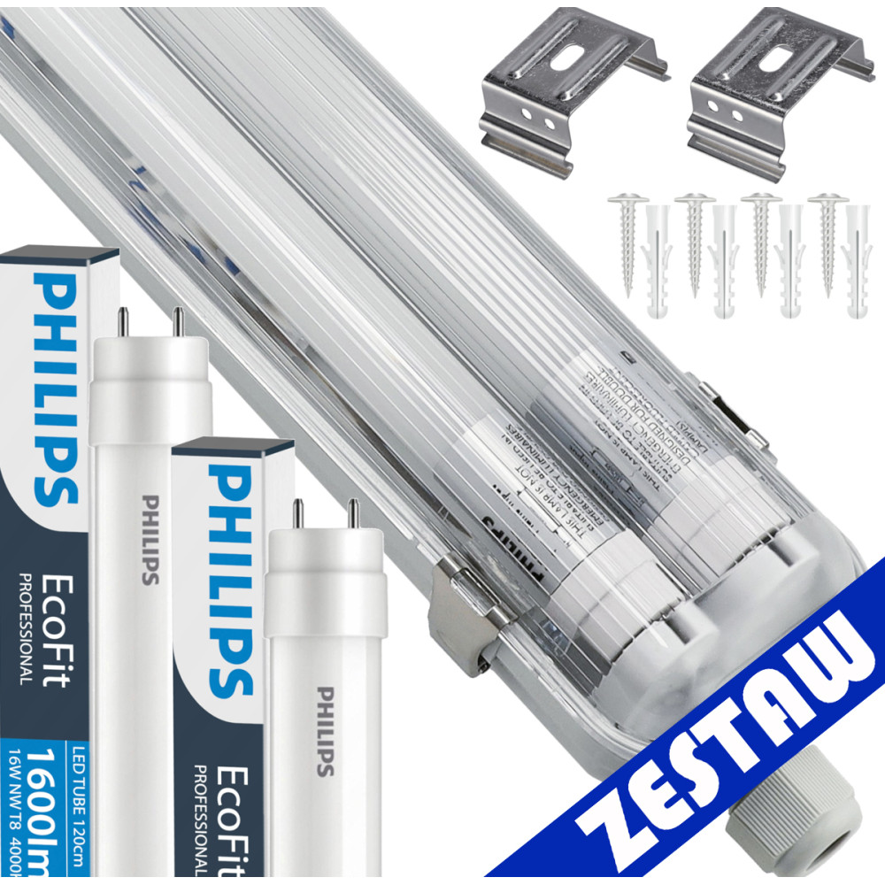 BERGE SADA 6x hermetických svietidiel Philips 128 cm + 12x vodotesných LED trubíc do garáže