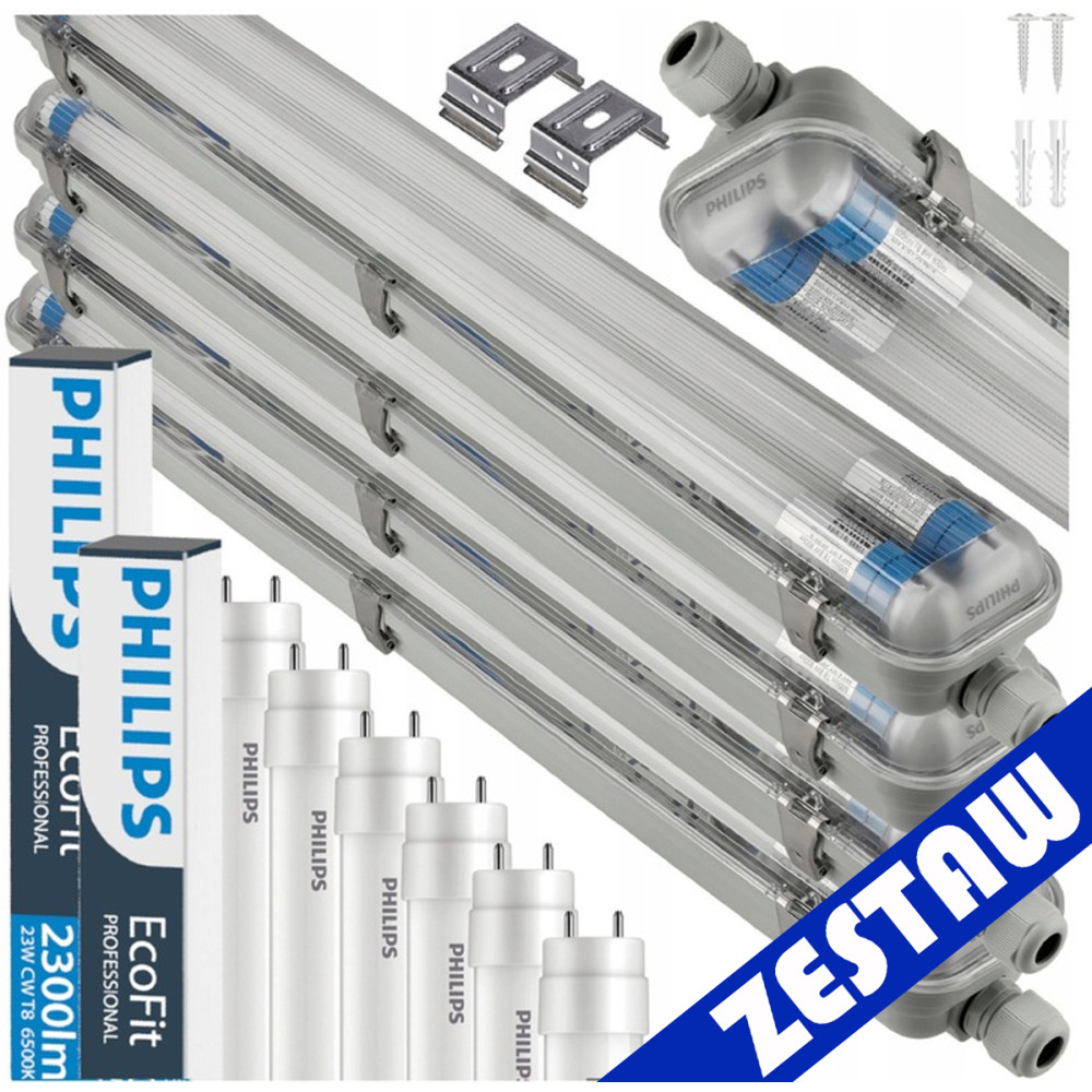 BERGE SADA Philips Hermetická LED lampa 4x 150cm + 8x Žiarivka 46W 6500K