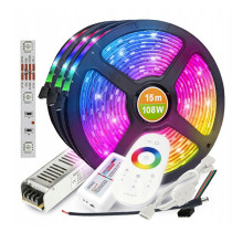 BERGE SET RGB LED pásik multi 15m + diaľkové ovládanie a napájací zdroj