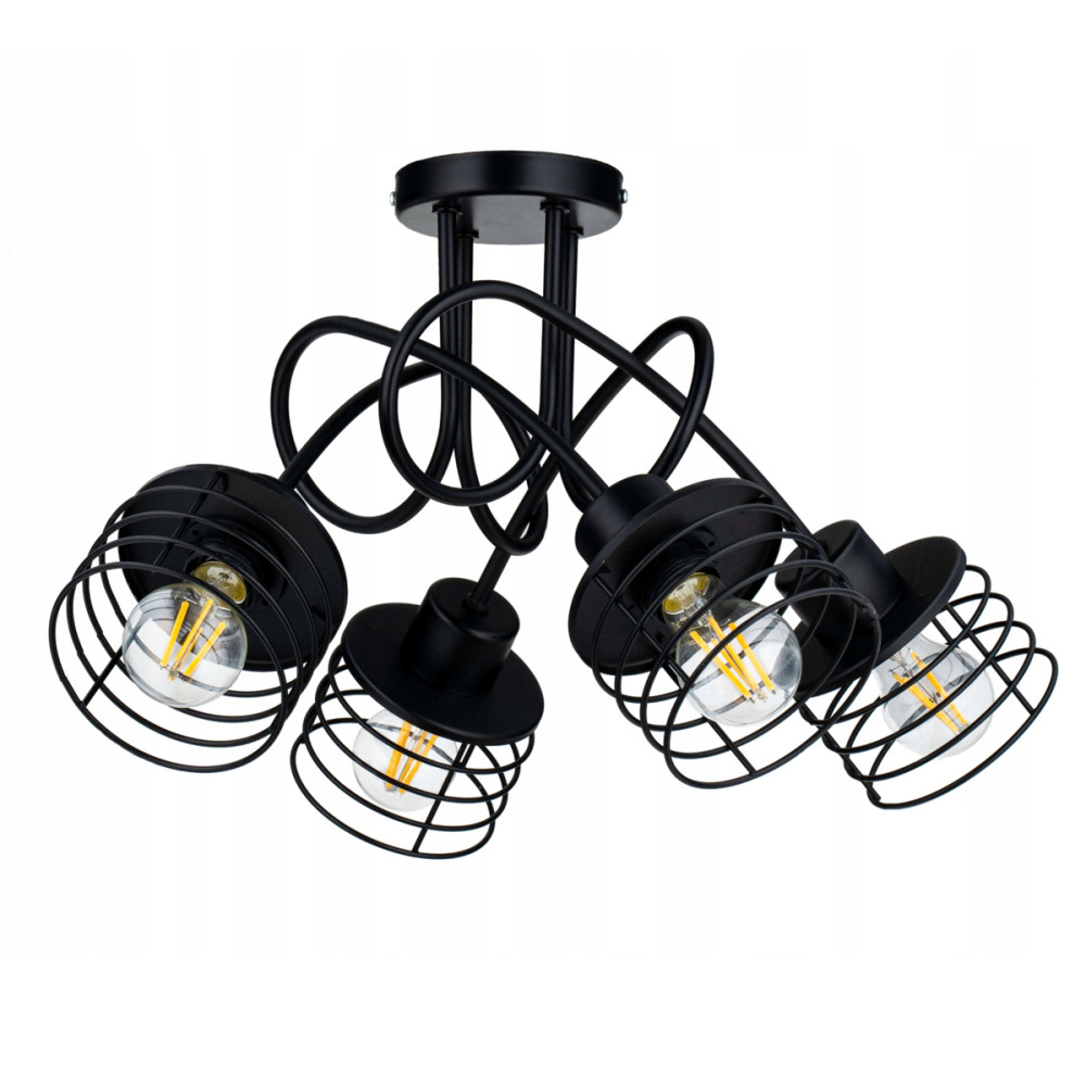 BERGE Závesná lampa na strop LOFT 4x čierna pružina