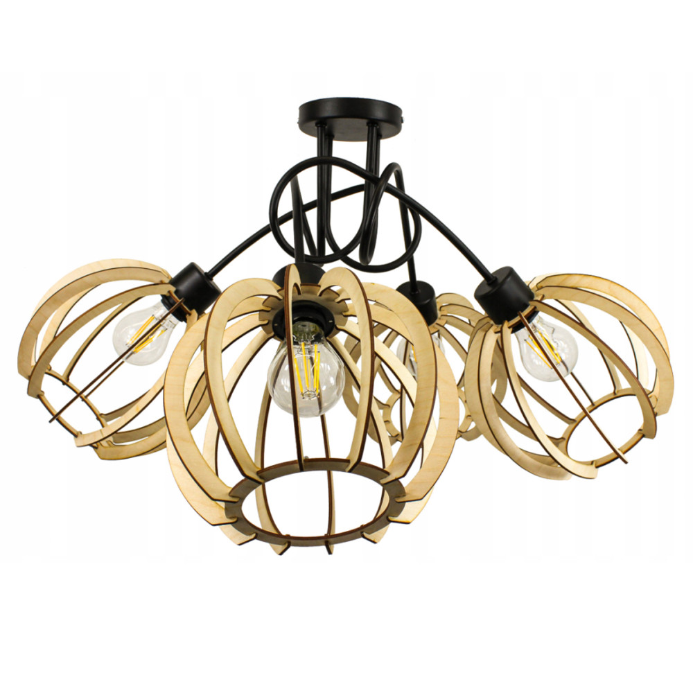 BERGE Závesná lampa na strop LOFT 4x veľká drevená guľa