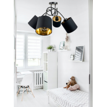 BERGE Závesná lampa na strop LOFT, zvité zlaté tienidlo, 4xe27, do izby, lustera