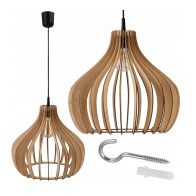 BERGE Závesný stropný lumper LED E27 nastaviteľný 0-100cm drevené tienidlo