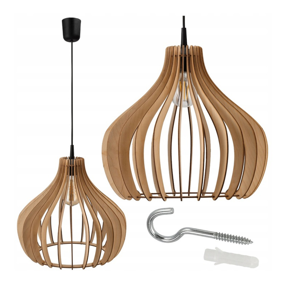 BERGE Závesný stropný lumper LED E27 nastaviteľný 0-100cm drevené tienidlo