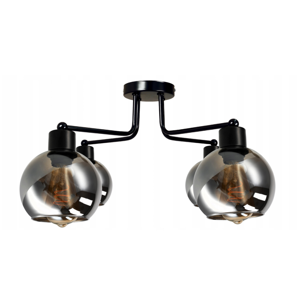 BERGE Sklenená stropná lampa s LED žiarovkami, 4xe27 - dymová guľa