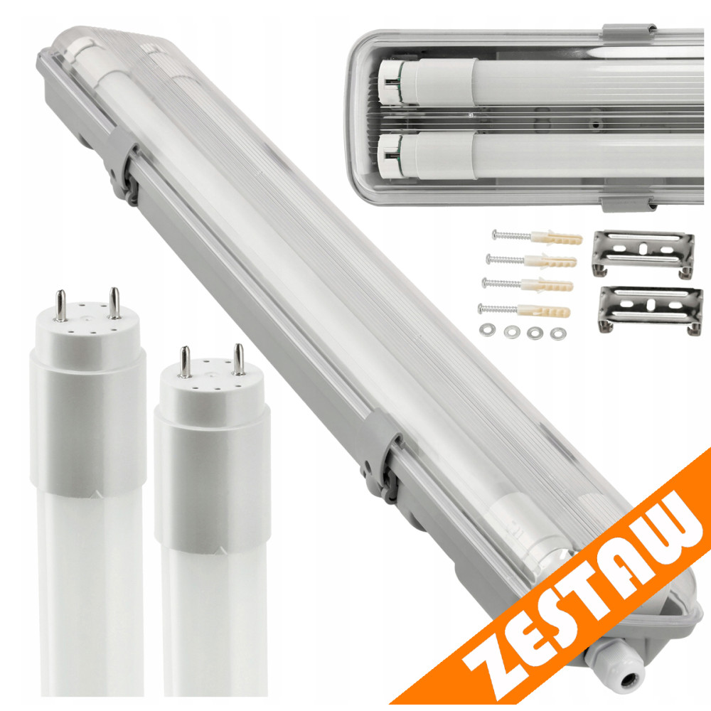 BERGE Hermetické svietidlo 120cm lampa + 2x LED trubice vodotesné 6000k studená teplota