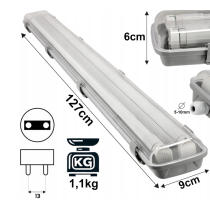 BERGE Hermetické svietidlo 120cm lampa + 2x LED trubice vodotesné 6000k studená teplota
