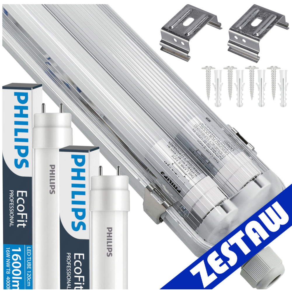 BERGE Sada hermetického svietidla PHILIPS 128 cm + 2x vodotesné LED trubice