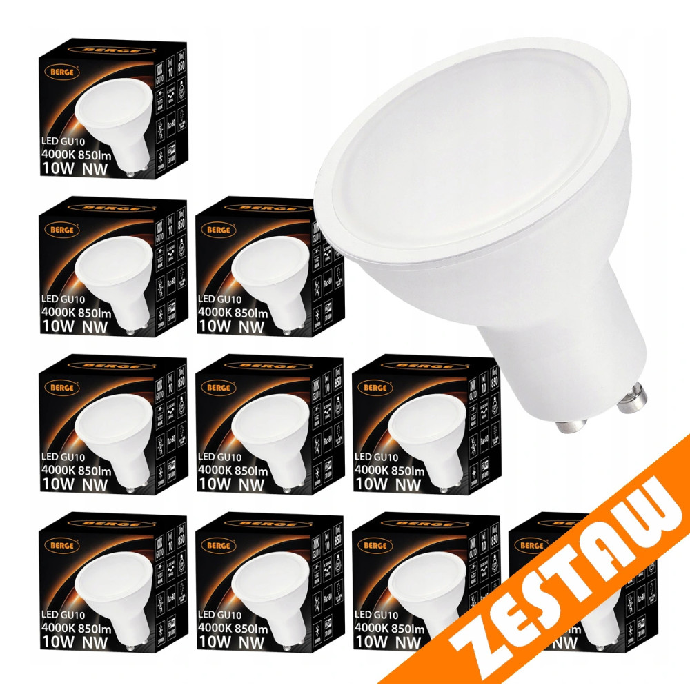 BERGE Sada 10x GU10 LED žiaroviek 10W 850lm - neutrální biela