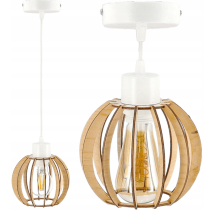 BERGE Biela drevená závesná stropná lampa