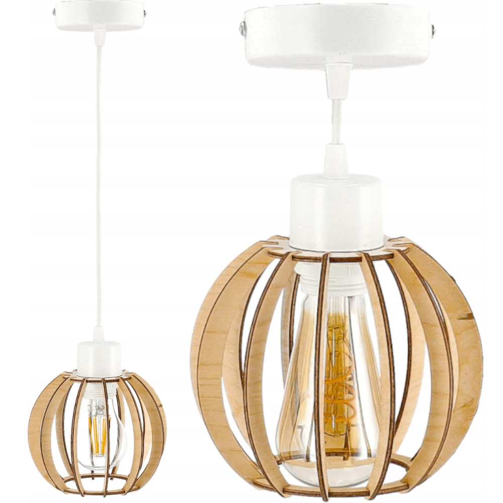 BERGE Biela drevená závesná stropná lampa