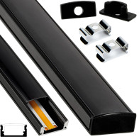 BERGE Hliníkový LED profil pre povrchovú montáž, zapustený pásik, čierny kryt, sada 2m