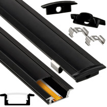 BERGE Hliníkový profil pre LED pásik čierny, zapustený, čierny kryt, sada 2m