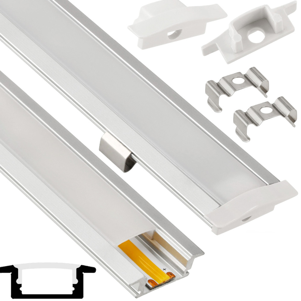 BERGE Hliníkový profil pre LED pásik, eloxovaný zapustený mliečny kryt, sada 2m