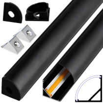 BERGE Hliníkový profil pre LED pásik 8 a 10 mm, rohový, šikmý, čierny, sada 2m