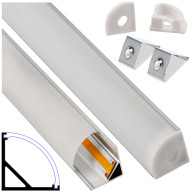 BERGE Hliníkový profil pre LED pásky strieborný rohový uhlový 2m + mliečny kryt