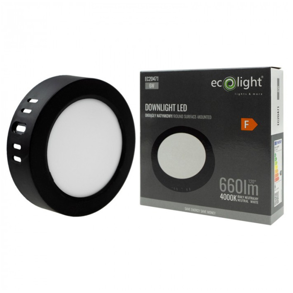 BERGE LED stropné svietidlo na stenu, okrúhle, 6W, 660lm, čierne, 4000K