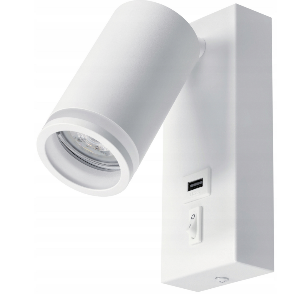 BERGE LED nástenné svietidlo GU10 s vypínačom a USB portom - biela