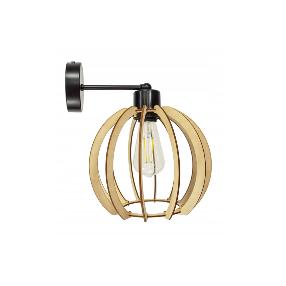 BERGE Nástenná lampa - kinkiet - E27 - drevená guľa - čierna