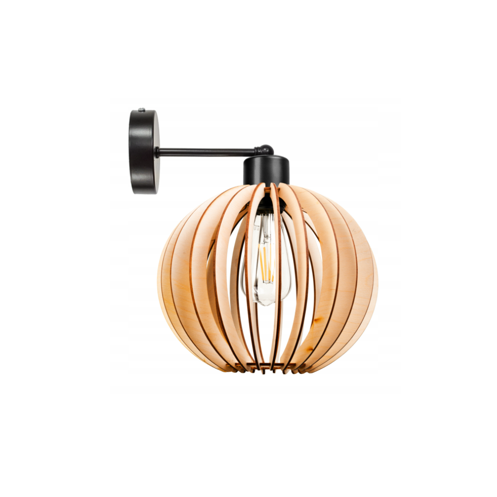 BERGE Nástenná lampa - kinkiet - E27 - drevená guľa - čierna