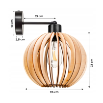 BERGE Nástenná lampa - kinkiet - E27 - drevená guľa - čierna