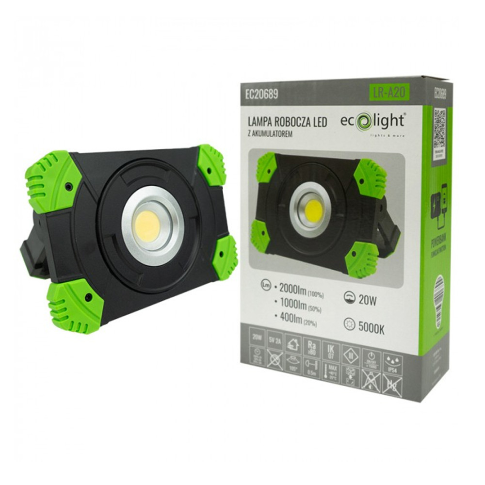 BERGE Halogénový LED reflektor, nabíjateľný, 20W, 5000K, prenosný + kábel