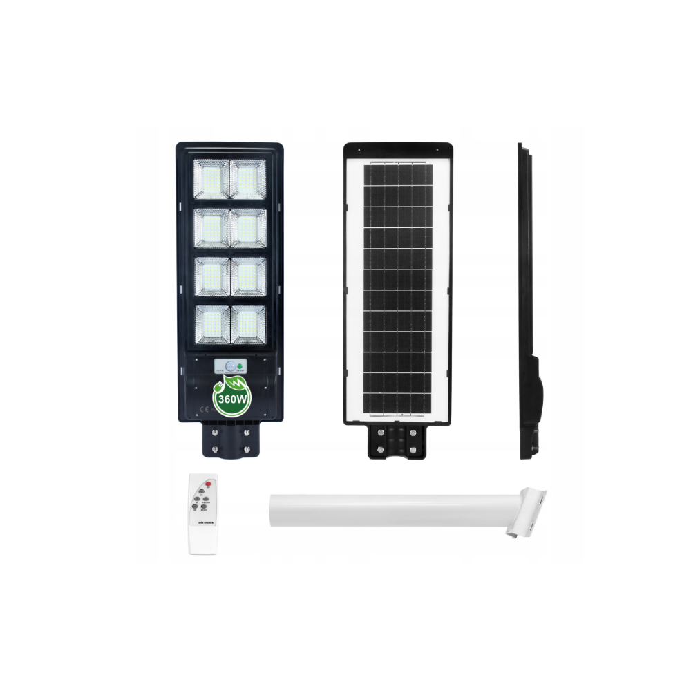 BERGE Solárne pouličné svetlo 360W + držiak na diaľkové ovládanie