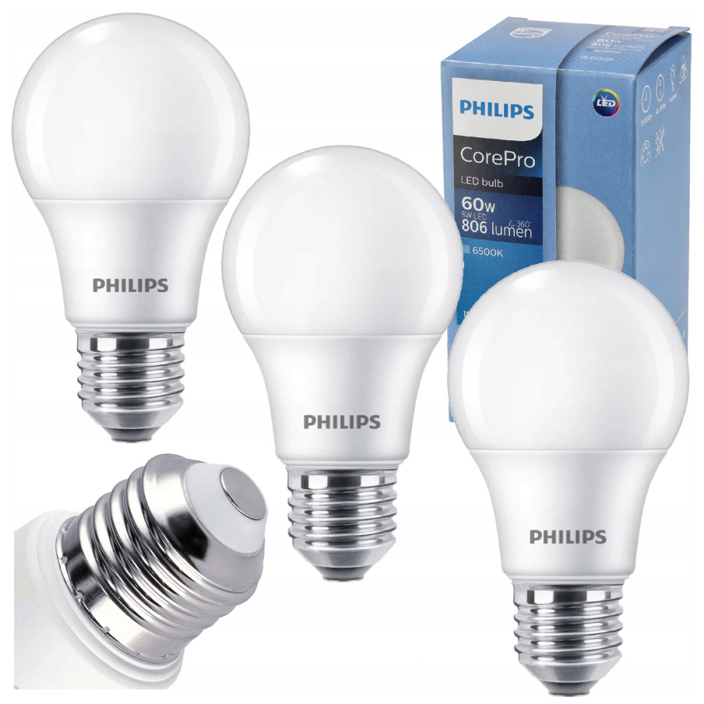BERGE 3x LED žiarovka E27 8W 806lm 100lm/w 6500k