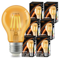BERGE 6x LED žiarovka E27 a60 8W 880lm 3000k teplá jantárová sada s filamentom