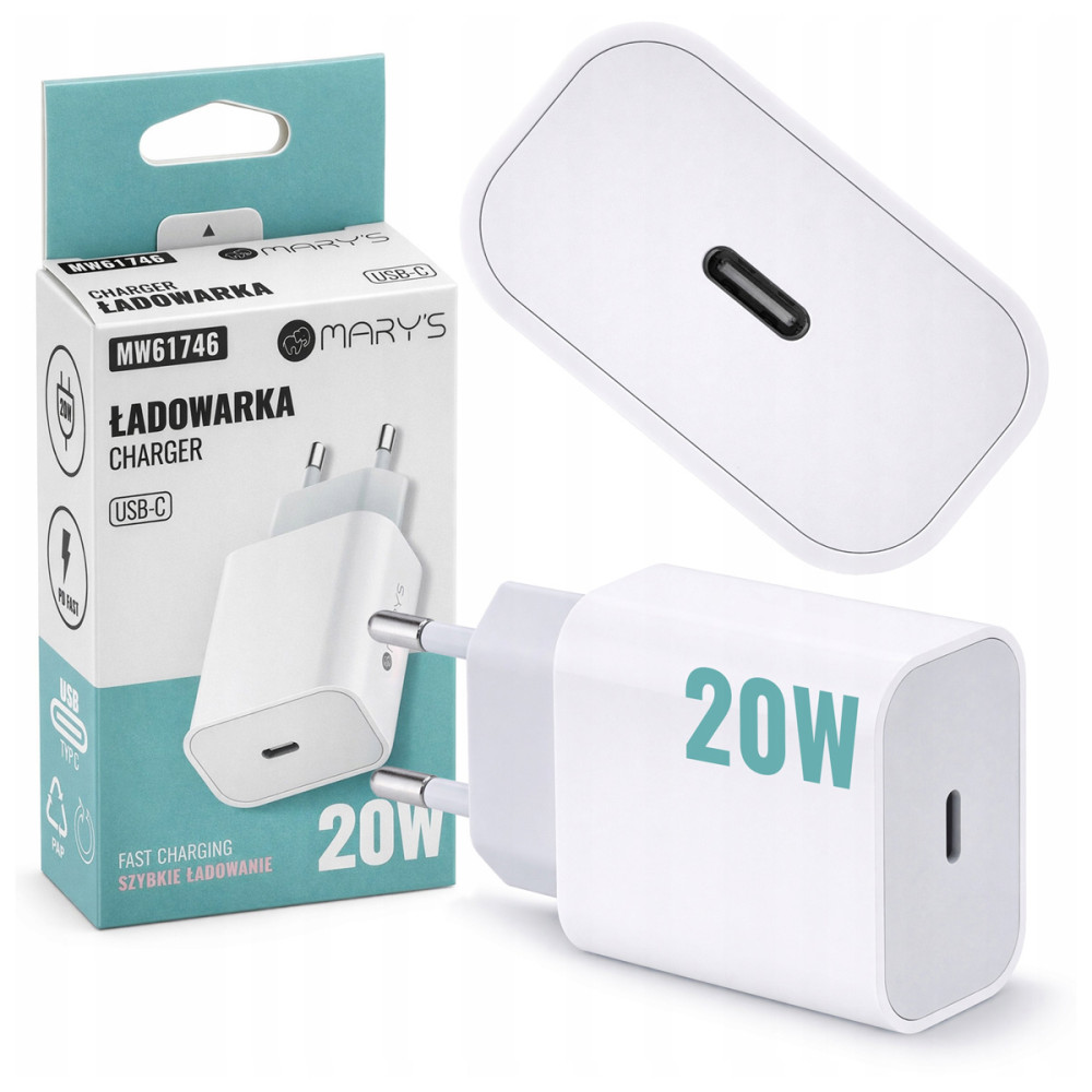 BERGE Nabíjačka cube fast usb-c biela sieťová 20W pre telefón