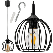 BERGE Drôtená okrúhla závesná lampa - čierna