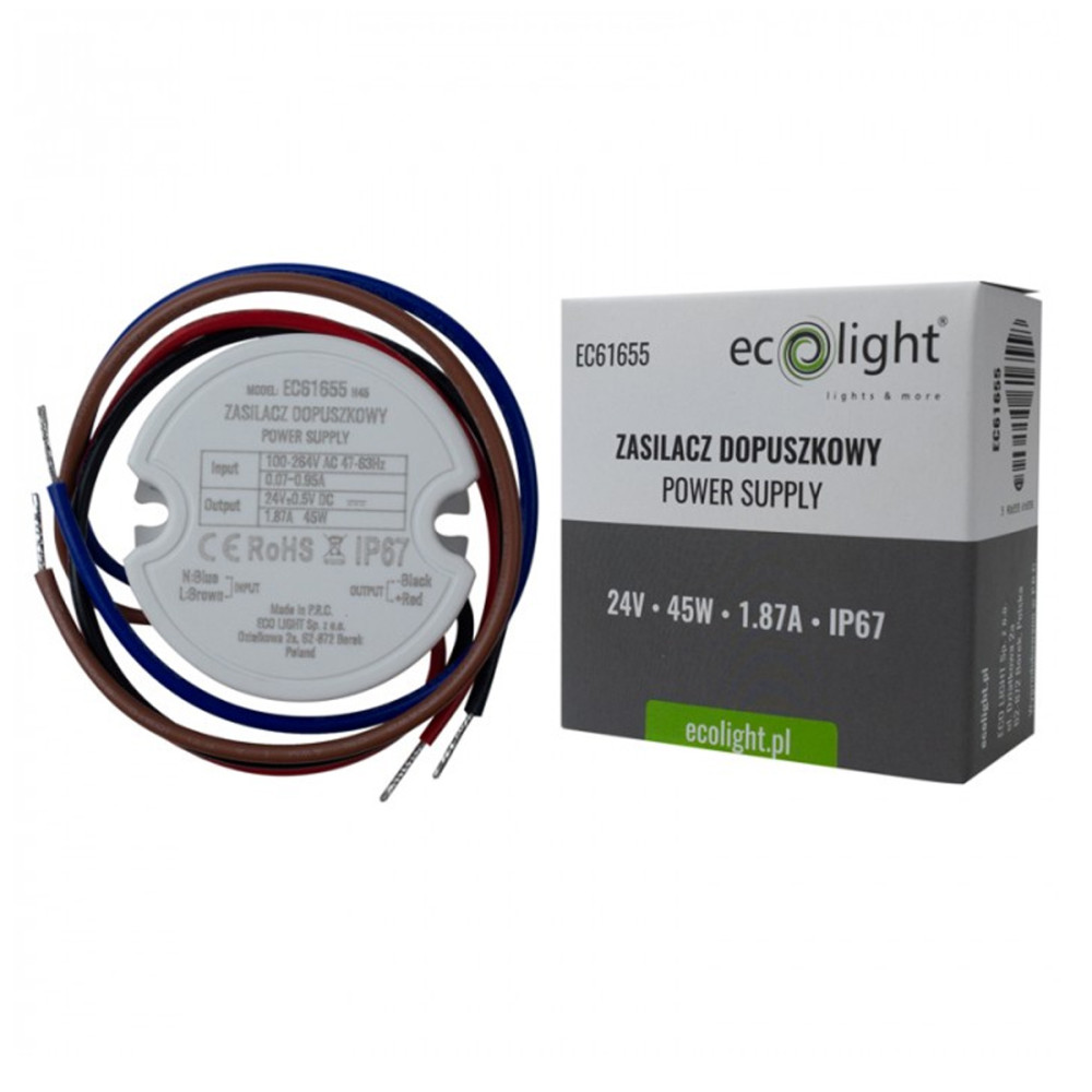 BERGE Napájací zdroj pre LED diódy 24V 45W IP67 pre rozvádzač FI60 50x22 1,87A