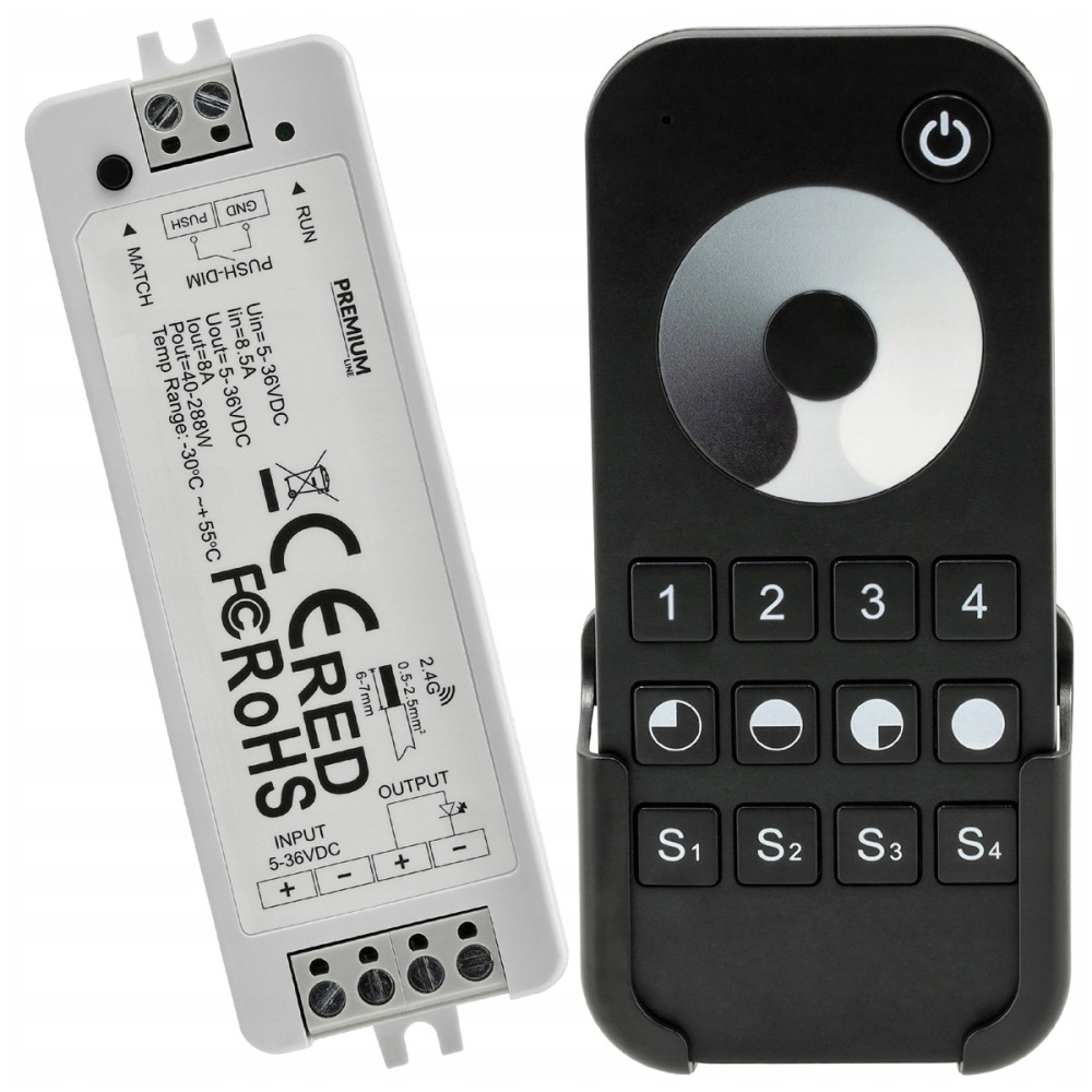 BERGE LED zónový ovládač mono pilot 8a 5–36v 40–288W dotykový stmievač