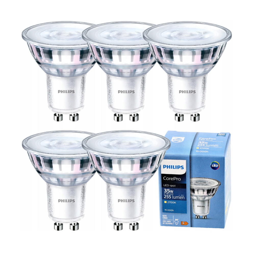 5x LED žiarovka PHILIPS GU10 3,5W 255lm 36° 2700k eyecomfort corepro