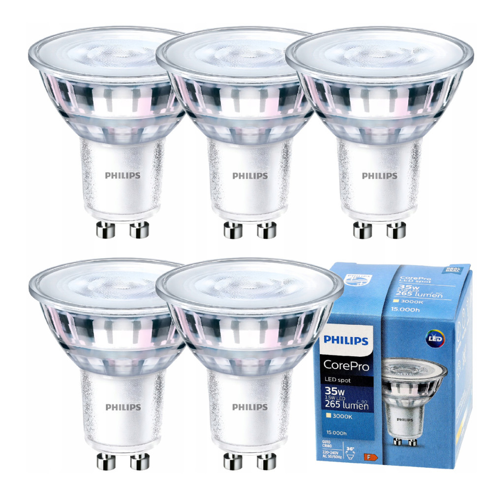5x LED žiarovka PHILIPS GU10 3,5W 265lm 36° 3000k eyecomfort corepro