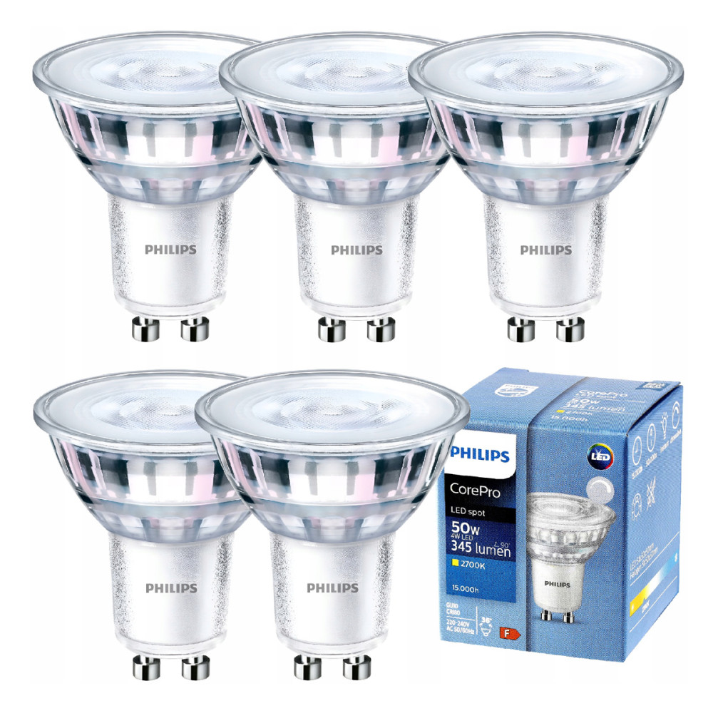 5x LED žiarovka PHILIPS GU10 4W 345lm 36° 2700k stmievateľná corepro