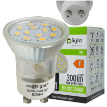 ECOLIGHT LED žiarovka GU11 3W GU10 35mm teplá farba 3000k sklo
