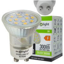 ECOLIGHT LED žiarovka GU11 3W GU10 35mm teplá farba 3000k sklo